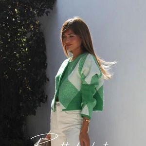 ZARA jacquard knit argyle geometric print cardigan blogger favorite